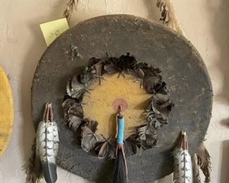 $175 - MEDICINE MAN? SHIELD - NATIVE AMERICAN MADE - 21"W - PURCHASED FROM PRAIRIE EDGE, S DAKOTA 