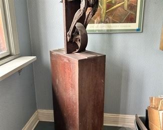 $7,500.00 - THEODORE GALL "THROUGH THE WALL" CORTON STEEL LARGE SCULPTURE - 1 OF 1 - MR. GALL LIVED IN OAK PARK - 25.5" TALL ON BASE 40"H X 11"W X 19"D