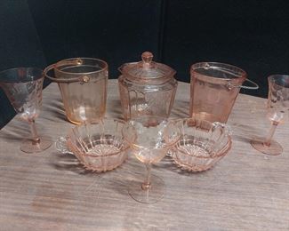 8 Pcs Pink Depression Glass Lot: Ice Buckets