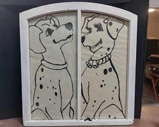 Dalmatians Painted Inside a Curved Glass Window