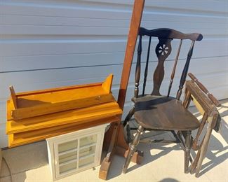 Hat Rack, Shelves, Antique Folding Chair, Chair, Small Display Cabinet