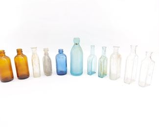 (11) Antique Bottles: Blob top, Freeport, Castoria