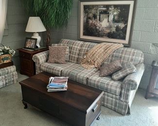 Lane chest  plaid couch and love seat very good condition 