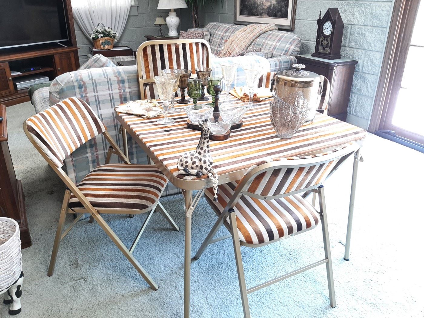 MCM velvet covered card table and chairs