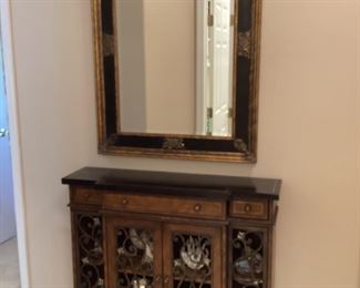 Beveled Edge Mirror 33.5 x 45.5                                       Ornate Entry Table Cabinet  42L x 12W x 37 H
