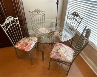Metal & Glass Bistro Table 45 diameter x 30H                                                                   (4) Chairs 18L x 17W x 38H 