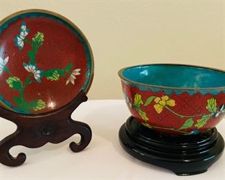 Cloisonne enamelware bowl and saucer