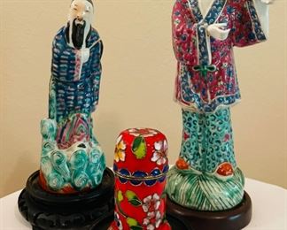 Chinese statues, cloisonné holder