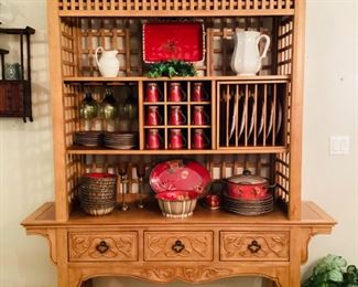 Intricate wooden display hutch 66L x 18W x 81.5H (Dinnerware sold separately)