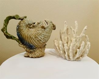 Shell bowl w/handle                                                                        Coral sand sculpture 