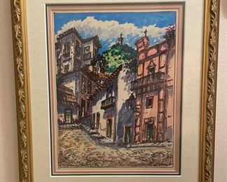 Original cityscape watercolor, signed, 17” x 20”