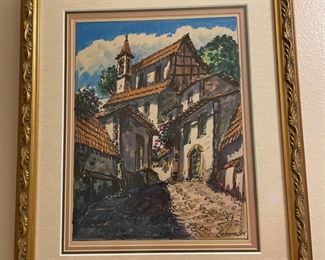 Original cityscape watercolor, signed, 17“ x 20“