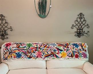 Otomi hand embroidered table runner, 74”