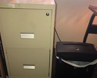 Metal file cabinet, paper shredder