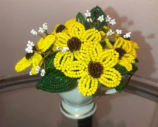 One of many hand beaded floral arrangements