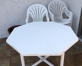 Resin patio table, chairs