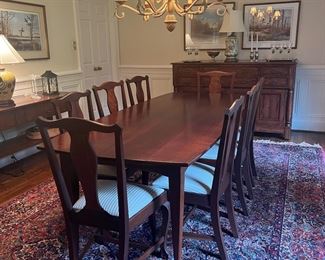Thomas Scott Custom Cherry Wood Dining Table (90"L x 40"W x 29"H) with Queen Anne Claw Front Side Chairs (8pc)