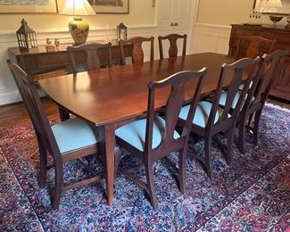 Thomas Scott Custom Cherry Wood Dining Table (90"L x 40"W x 29"H) with Queen Anne Claw Front Side Chairs (8pc)