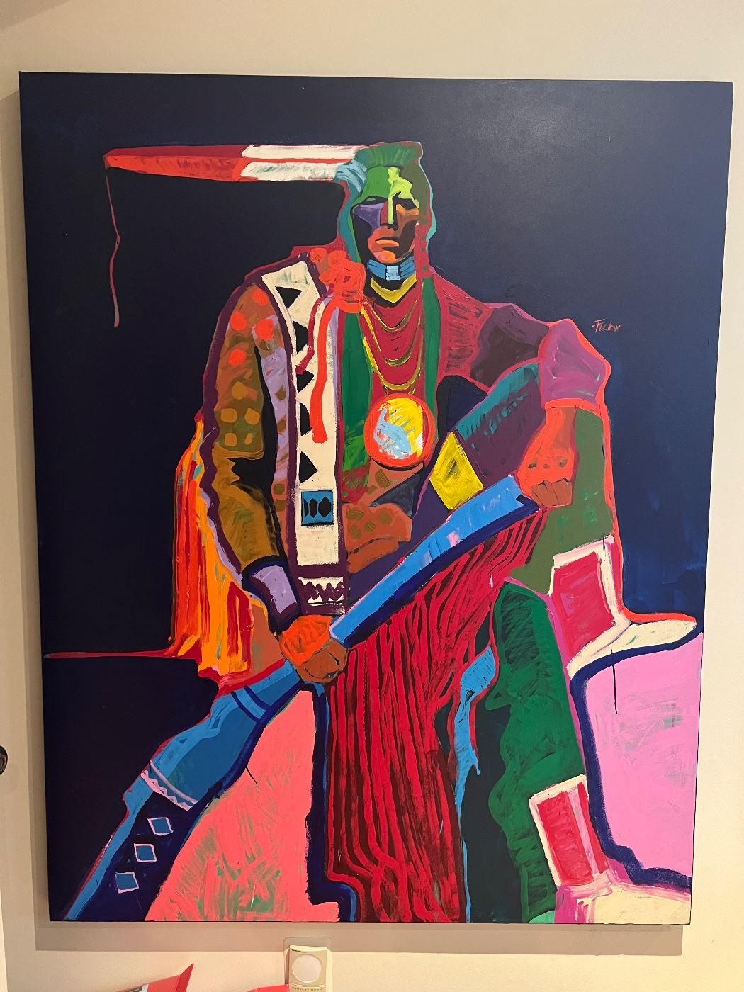 Native American Original Acrylic on Canvas Signed by Malcolm Furlow (58"L x 46"W)