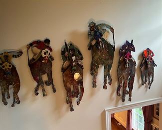 Original Mix Media Hanging Horse and Jockey Wall Sculptures by Ned Moulton