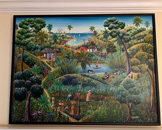 Framed Jungle Theme Original Oil on Canvas Signed by Jean David Boursiquot (49"W x 37"H x 2"D)