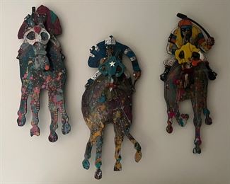 Original Mix Media Hanging Horse and Jockey Wall Sculptures by Ned Moulton