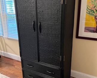 Black Rattan Armoire