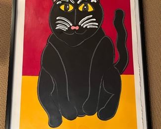 Framed Cat Oil on Paper Signed by Matthew Brzostoski 2021