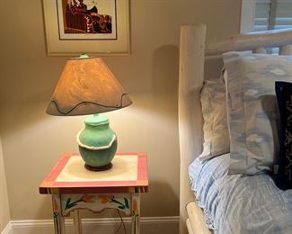Hand-painted Southwestern Motif End Table (pr) with Southwestern Custom Lamp