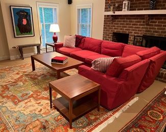Crate & Barrel Sectional Sofa with Lane End Tables & Coffee Table