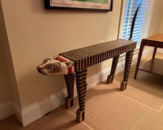 Indonesian Hand Painted & Carved Wood Tiger Bench