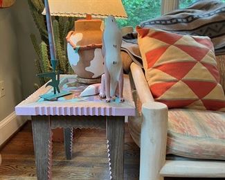 Handmade & Hand-Painted Southwestern Glass Top Table (pr)