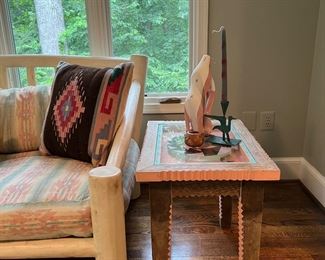 Handmade & Hand-Painted Southwestern Glass Top Table (pr)