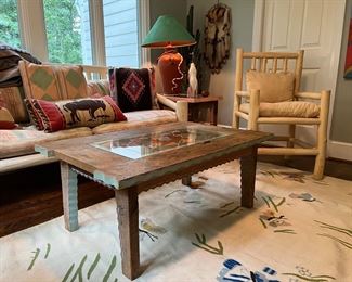 Handmade Hand-Painted Southwest Snake Cut-Out Glass Top Coffee Table (42"W x 27"D x 17"H)