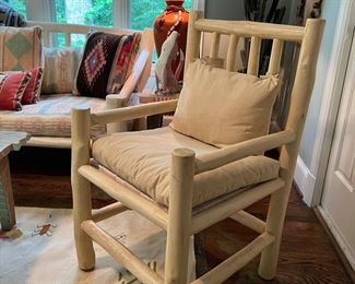 White Cedar Log Constructed Armchair With Cushions