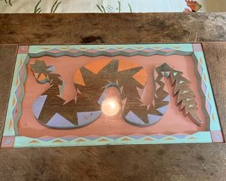 Handmade Hand-Painted Southwest Snake Cut-Out Glass Top Coffee Table (42"W x 27"D x 17"H)