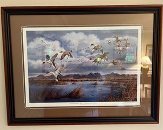 Framed "Waterfowling Hot Spot - Pintails at Sutter Buttes" Signed Print by David Maass 35/250 Artists Proof