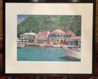 Framed "Soper's Hole - Tortola" Signed Print by John Clark 360/1500