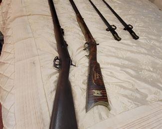 Antique "Tiger Maple" rifle
The swords and antique guns are not in the house until the sale. 