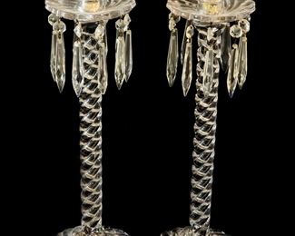 18in Antique Baccarat Tall Rope Twist Candlesticks 