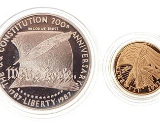 1987 Silver $1 & Gold $5 U.S. Coin Set With COA 