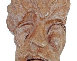  J Calmell Signed Carved Wood Face Sculpture 