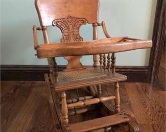 Vintage Childs Cane Rocker  Highchair 