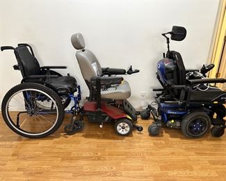 2 scooters, 1 reclining electric wheelchair (barely used), and 2 manual wheelchairs. 