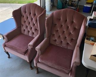 Rose colored wingback arm chairs 