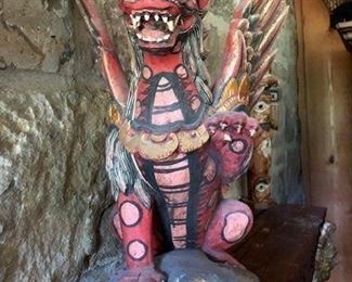 Balinese Singa Barong Winged Lion Statue Wood Carving