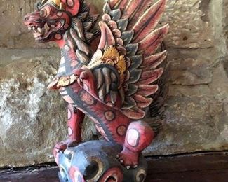 Side View of Balinese Singa Barong Winged Lion Statue