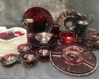 Anchor Ruby Red Glass Crystal Dishes