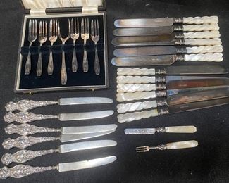 Assorted Mother Of Pearl Knives And Silver Plated Forks Boxed Set