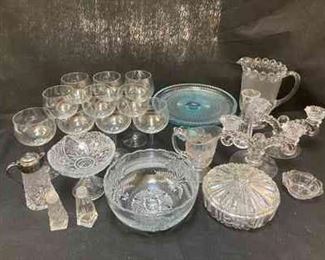 Cut Crystal and Glass Cake Stand Stemware Pitcher Candlesticks and More